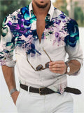 themeisles Men's Shirt Graphic Shirt Floral Turndown White Yellow Light Purple Purple 3D Print Daily Holiday Long Sleeve 3D Print Button-Down Clothing Apparel Fashion Designer Casual Breathable