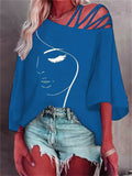 themeisles Fashion Stitching Loose Casual Tops Ladies Print T-shirt White Black Red Blue S M L XL 2XL