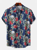 themeisles Men's Short-sleeved Shirt Men's Loose Halloween Casual Mid-sleeve Printed Lapel Short-sleeved Shirt Cardigan