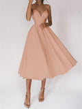 themeisles Spring and Summer New Elegant Wind Women's Multi-color Halter Sexy Collarless Midriff Princess Dress Big Swing Dress