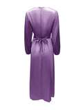 themeisles Zipper Tied Waist Solid Color High-Waisted Wrap Round-neck Maxi Dresses