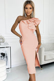 themeisles Ruffled One-Shoulder Slit Dress