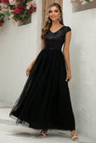 themeisles Sequin V-Neck Mesh Maxi Dress