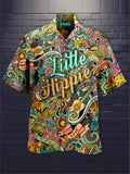 themeisles Men's Shirt Summer Hawaiian Shirt Graphic Prints Hippie Bus Turndown Light Yellow Blue-Green Black Light Green Purple Casual Hawaiian Short Sleeve Button-Down Print Clothing Apparel Tropical Fashion