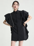 themeisles Original Solid Color Detachable Falbala Black Mini Dress