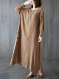 themeisles Casual Long Sleeves Loose Solid Color Round-Neck Maxi Dresses