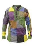 themeisles Men's Casual Pullover Stand-up Collar Slim Long-sleeved Shirt Fashion Printing Colorful Patchwork Shirt Man