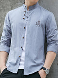 themeisles Printed Solid Color Youth Men's Shirts Autumn New Slim Long-sleeved Collar Casual Fashion Shirt Men Tide Workwear