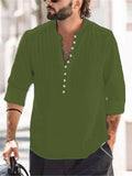 themeisles Summer Hot Men's Shirt Casual Button-down Collar Shirt Spring and Autumn Men's Cotton Linen Crease Casual Slim Long-sleeved Striped Shirt