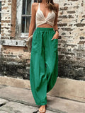 themeisles Women's Wide Leg Pants Trousers Navy Black Light Green Fashion Casual Daily Side Pockets Full Length Comfort Solid Colored S M L XL 2XL