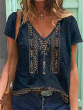 themeisles 3D Digital Printing V-neck Casual Short-sleeved Female T-shirt Women's Faux Cotton