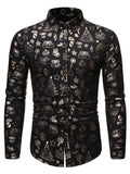 themeisles Casual Solid Color Printing Young Men's Autumn Models Long-sleeved Shirt Men's Christmas Elements Hot Gold Pullover Top Cardigan