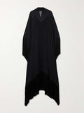 themeisles Batwing Sleeves Loose See-Through Solid Color Tasseled Mock Neck Maxi Dresses