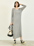 themeisles Simple Long Sleeves Loose Solid Color Round-Neck Midi Dresses
