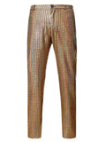themeisles Men's Hot Gold Cool Casual Plaid Men's Trend Hip-hop Men's Mid-waist Straight Pants Casual Pants