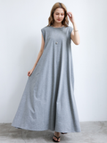 themeisles Simple Loose Sleeveless Solid Color Round-Neck Maxi Dresses