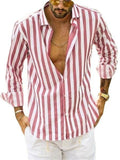 themeisles Men's Shirt Button Up Shirt Casual Shirt Summer Shirt Beach Shirt Yellow Pink Blue Sky Blue Green Long Sleeve Striped Lapel Street Vacation Print Clothing Apparel Fashion Leisure Hawaiian