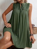 themeisles Solid Color Ribbed Sleeveless Round-Neck Mini Dresses