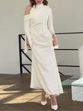 themeisles Flared Sleeves Asymmetric Buttoned Hollow Solid Color Zipper Cold Shoulder Evening Dresses Maxi Dresses