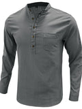 themeisles Standing Collar Men's Cotton Linen Shirt Long-sleeved Henry Collar Shirt Loose Men's Linen Shirt