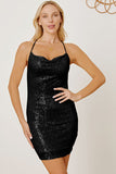 themeisles Sequin Spaghetti Strap Mini Wrap Dress