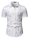 themeisles Casual Solid Colorblocking Fashion Printing Slim Shirt Men's Lapel Single-breasted Short-sleeved Christmas Shirt Cardigan