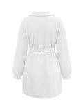 themeisles Tied Waist Solid Color Jacquard Long Sleeves V-neck Mini Dresses