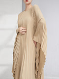 themeisles Batwing Sleeves Loose Pleated Solid Color Maxi Dresses