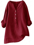 themeisles Summer Women's Cotton Linen Loose Solid Color Blouse Cotton Linen Long Sleeve Tops Pocket S-5XL