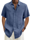 themeisles Men's Shirt Linen Shirt Casual Shirt Summer Shirt Beach Shirt Button Down Shirt Black White Blue Short Sleeve Plain Lapel Summer Casual Daily Clothing Apparel