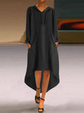 themeisles Split-Joint Solid Color Drawstring Loose Long Sleeves Hooded Midi Dresses