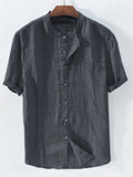 themeisles Men's Linen Shirt Summer Shirt Beach Shirt Apricot Black White Short Sleeve Plain Standing Collar Summer Spring Outdoor Daily Clothing Apparel Button-Down