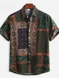 themeisles Summer New Fashion Floral Men's Shirt Men's Casual and Comfortable Square Printing Lapel Short Sleeve Shirt