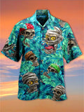 themeisles Men's Shirt Summer Hawaiian Shirt Graphic Prints Hippie Bus Turndown Light Yellow Blue-Green Black Light Green Purple Casual Hawaiian Short Sleeve Button-Down Print Clothing Apparel Tropical Fashion