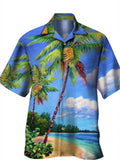 themeisles Men's Shirt Summer Hawaiian Shirt Graphic Prints Palm Tree Turndown Navy Blue Blue Sky Blue Purple Green Casual Holiday Short Sleeve Button-Down Print Clothing Apparel Tropical Fashion Hawaiian Soft