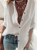 themeisles Long Sleeve Solid Shirts Plus Size Blouses Linen