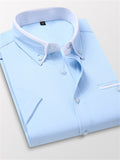 themeisles Men's Dress Shirt Button Down Shirt Collared Shirt Non Iron Shirt Light Pink White Red Short Sleeve Plain Collar All Seasons Wedding Work Clothing Apparel