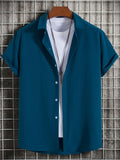 themeisles Summer Solid Color Hot New Men's Breathable Casual Comfortable Shirt Short-sleeved Lapel Shirt Men's