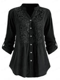 swvws Women's Plus Size Tops Tunic Shirt Plain Lace Long Sleeve Lace Trims V Neck Basic Daily Weekend Cotton Fall Winter Green White