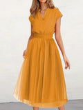 themeisles Solid Color Short Sleeves Loose V-Neck Midi Dresses