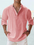 themeisles Men's Linen Shirt Casual Shirt Beach Shirt Henley Shirt Black White Pink Long Sleeve Plain Henley Spring & Summer Hawaiian Holiday Clothing Apparel