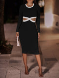 themeisles Contrast Cutout Ribbed Bodycon Dress