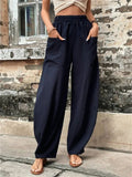 themeisles Women's Wide Leg Pants Trousers Navy Black Light Green Fashion Casual Daily Side Pockets Full Length Comfort Solid Colored S M L XL 2XL