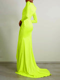 themeisles Long Sleeves Skinny Solid Color Tasseled Zipper V-Neck Maxi Evening Dresses
