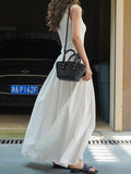 themeisles Split-Joint Solid Color Pleated Sleeveless Loose Round-Neck Maxi Dresses