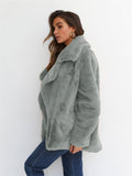 themeisles Fashion Solid Color Sexy Plush Lapel Coat