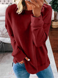 themeisles Women's Solid Color Women's Commuter Tops Loose Casual Splicing Round Neck Long Sleeve T-shirt S-5XL