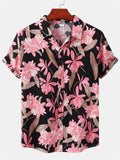 themeisles Spring and Summer New Men's Short-sleeved Loose Type Floral Print Shirt Beach Wind Vacation Style Hawaiian Shirt