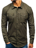 themeisles New Work Shirt Men's Fashion Trend Multi-pocket Lapel Platoon Button Four Seasons Long-sleeved Casual Solid Color Cardigan