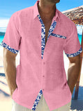 themeisles Men's Linen Shirt Casual Shirt Summer Shirt Beach Shirt Black White Pink Short Sleeve Plain Lapel Spring & Summer Hawaiian Holiday Clothing Apparel Front Pocket